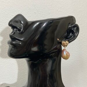Gold Heart Pearl Drop Earrings